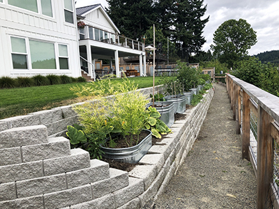 Gig Harbor Landscaping Project | Residential Outdoor Garden | Custom Planting Containers | Retaining Wall | Custom Steps | Hardscaping | Plantings | Dirt Work | 